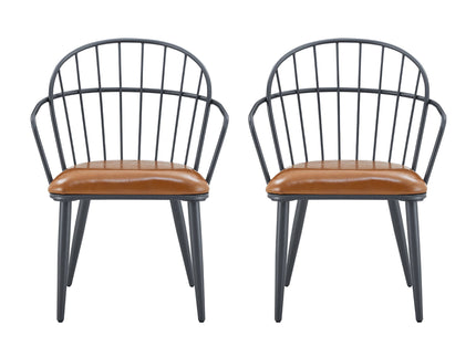 Industrial Inspired Upholstered Dining Chair Set With Metal Legs (Set of 2) - Brown