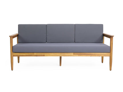 Outdoor 3 Seater Sofa With Cushion And Teak Acacia Wood - Dark Gray