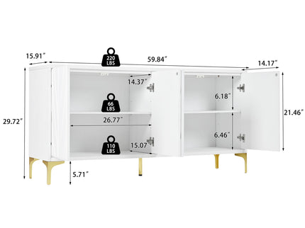 Modern 4 Door Sideboard With Creative Carved Surface And Adjustable Shelves