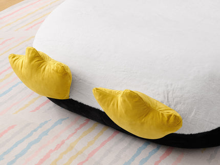 Twin Size Penguin Shaped Bed, Lounger Chair For Kids Bedroom - White / Black