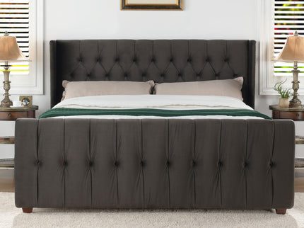 David - King Tufted Wingback Bed - Dark Charcoal Gray