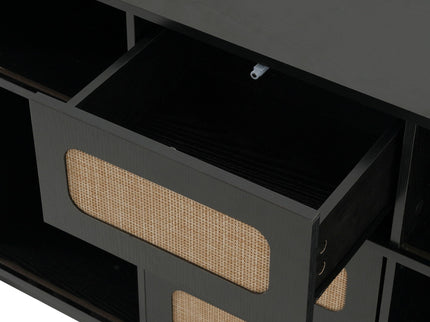 Fluted Sideboard Buffet Cabinet With Sliding Doors And Adjustable Shelves