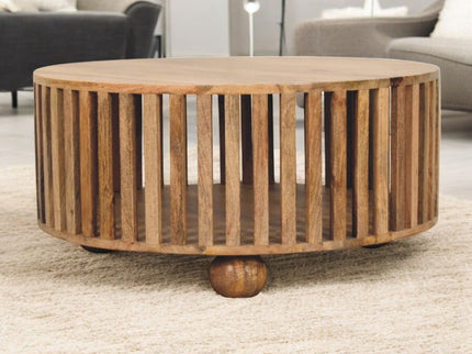 Slatted Round Coffee Table - Beige