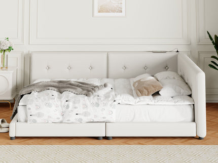 Modern Upholstered Platform Bed With USB Ports And LED Belt