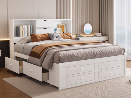 Platform Bed With Storage Headboard And 8 Drawers