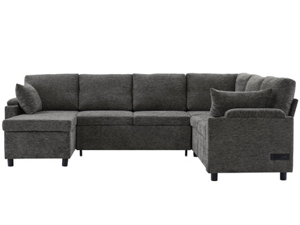 U-Shaped Sectional Sleeper Sofa With Ample Storage Space, 2 Cup Holders And Charging Ports For Living Room