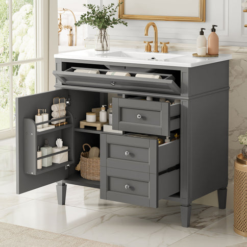 Bathroom Vanity With Top Sink, 2 Drawers, Tip Out Drawer