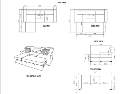 Ford - Reversible Pull Out Sofa Bed - Light Gray