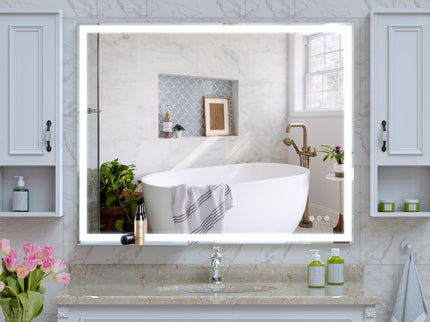 LED Bathroom Vanity Mirror Wall Mounted Adjustable / Warm / Natural Lights Anti-Fog Touch Switch With Memory Modern Smart Large Bathroom Mirrors