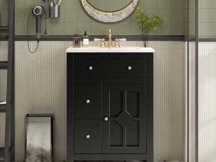 Bathroom Vanity With Basin, Rectangular Cabinet With 2 Drawers And Soft Closing Door