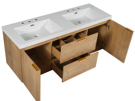 Double Sink Bathroom Vanity Soft Close Doors, Divided Drawers, Wall Mounted - Wood