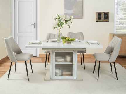 Modern Rectangle Dining Table With Stretchable Top, Storage Cabinet
