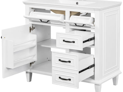 Modern Bathroom Vanity With Sink Top, Flip Drawers, Adjustable Shelf