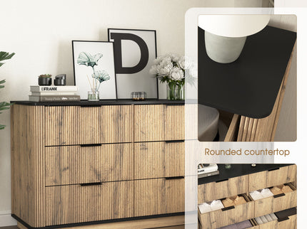 Modern 6 Drawer Cabinet With Metal Rounded Corners And Exquisite Handles Multi Functional Storage - Natural Wood