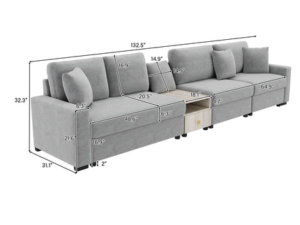 Modular Sofa Couch With Storage Armrest And Center Console