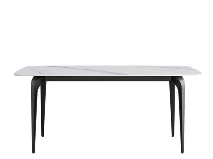 70.87" Modern Artificial Stone Curved Black Metal Leg Dining Table, Can Accommodate 6-8 People - White / Black