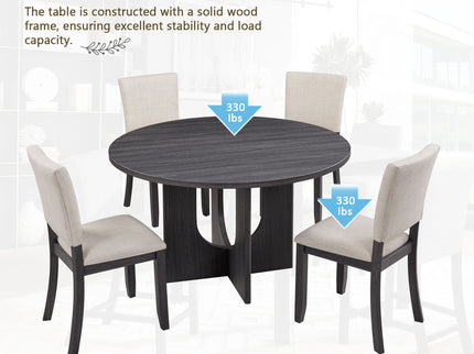 Round Dining Set With 4 Upholstered Dining Chairs
