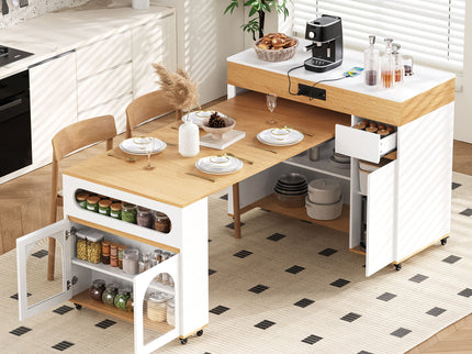Extendable Dining Table With Folding Top, Rolling Kitchen Island With Drawers And Power Outlet