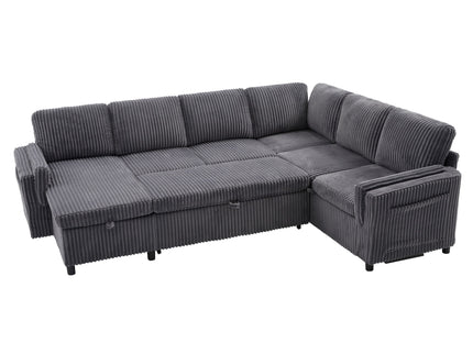 Convertible U-Shaped Sectional Sofa Bed With USB Ports And Storage