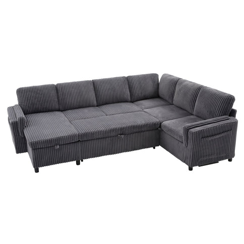Convertible U-Shaped Sectional Sofa Bed With USB Ports And Storage