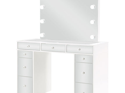 Winona - Makeup Vanity Set With Bulb Lit Mirror And Upholstered Stool - White