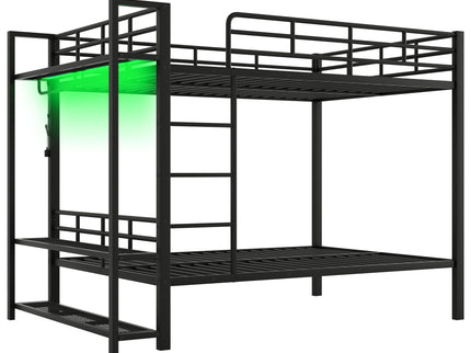 Bunk Bed With Storage Shelves, Clothes Hooks, LED Light