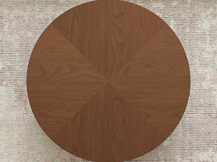 Drum Shaped Coffee Table With Hidden Storage Drawer, Low Profile For Living Room - Walnut