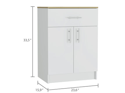 Pantry Organizer Cabinet One Drawer, Two Interior Shelves, Two Doors - White / Light Oak