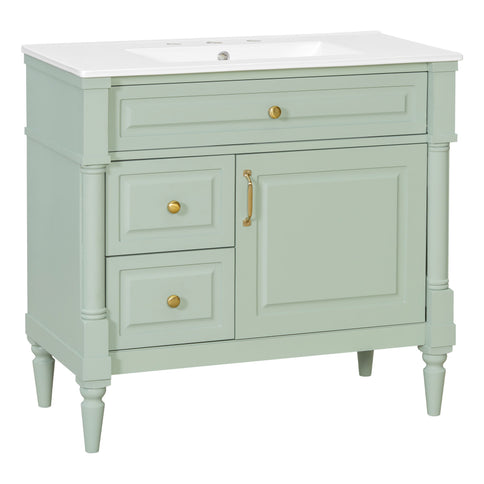 Freestanding Bathroom Vanity With Sink, Adjustable Shelf, Flip Drawer