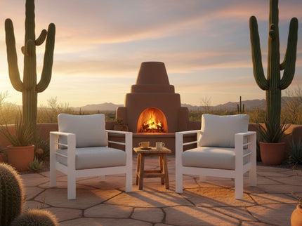 Modern All-Weather Patio Armchairs & Thick Cushions (Set of 2)