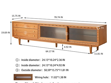 TV Cabinet With Chinese Changhong Glass Doors, Two Drawer Storage Space TV Standing - Cherry