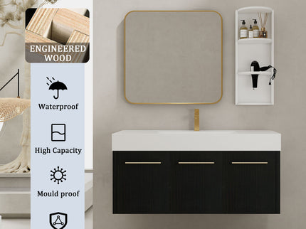 Modern Wall Mounted Bathroom Vanity With Thick Edge Resin Sink And Storage Rack