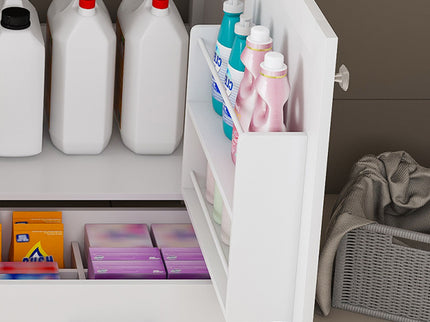 43" Bathroom Vanity With Artificial Marble Carrara Top Set, Multi Functional Cabinet With Doors And Drawer - White