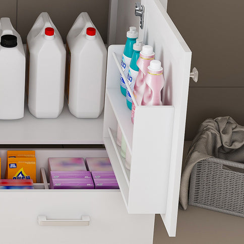 43" Bathroom Vanity With Artificial Marble Carrara Top Set, Multi Functional Cabinet With Doors And Drawer - White