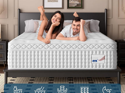 12" Hybrid Mattress, Memory Foam & Pocket Spring Bed, Medium Firm Comfort, Spine Support, Quiet & Breathable - White - King