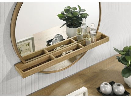 Benson - Round Vanity Wall Mirror With Shelf - Sand