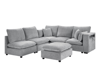Modern Sectional Sofa U-Shaped With Movable Ottoman Storage Armrests And USB Ports