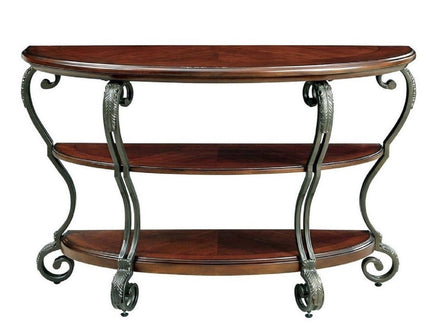 Sofa Table With Open Bottom Shelf And Ornate Scroll Detail Legs - Brown Multi