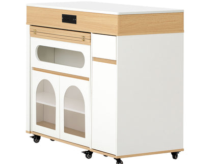 Extendable Dining Table With Folding Top, Rolling Kitchen Island With Drawers And Power Outlet