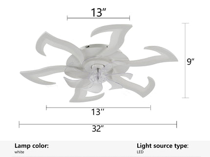 Flower Ceiling Fan With LED Dimmable Light, Flush Mount Ceiling Fan With Remote Control, Low Profile Design, 6 Speeds, Timing Function