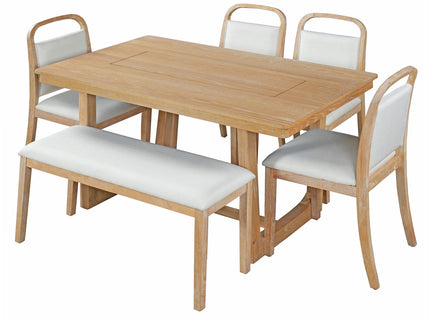 Farmhouse Dining Set With 4 Upholstered Chairs & 1 Bench