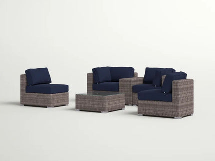 Wicker Seating Group Set With Table And Cushions