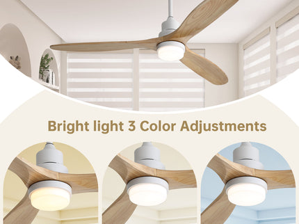 60" DC Motor Ceiling Fan With Light, 3 Blades, 18W LED 3 Color Dimmable With Memory, 6 Speed Lcd Remote Control, Reversible Motor, Timer Setting (1 / 4 / 8 H) - White