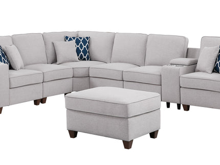 Sam - Sectional Sofa With Ottoman - Light Gray