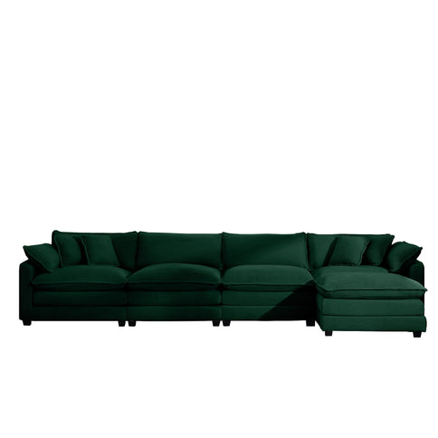 Modern Modular Cushion Sofa With Ottoman, Low Back, Deep Seating Sofa Set