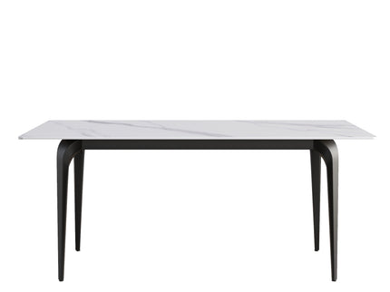 70.87" Modern Artificial Stone White Straight Edge Black Metal Leg Dining Table, Can Accommodate 6-8 People - White / Black