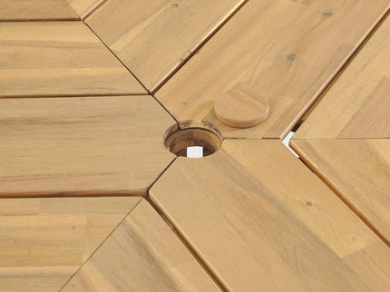 Outdoor Table With Umbrella Hole For Patio - Light Teak