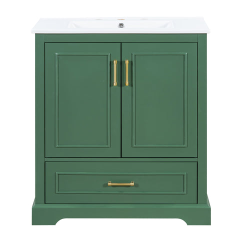 Bathroom Vanity With Sink, 1 Divided Drawer And 2 Soft Close Doors With Double Shelf