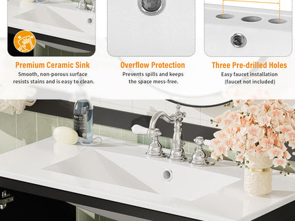 Bathroom Vanity With Sink, Soft Close Doors, Double Shelves & Divided Drawer