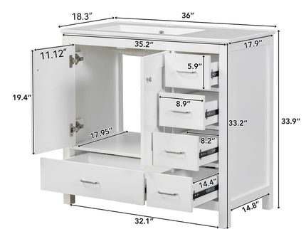 Bathroom Vanity With Sink Combo, 2 Soft Close Doors And 5 Drawers